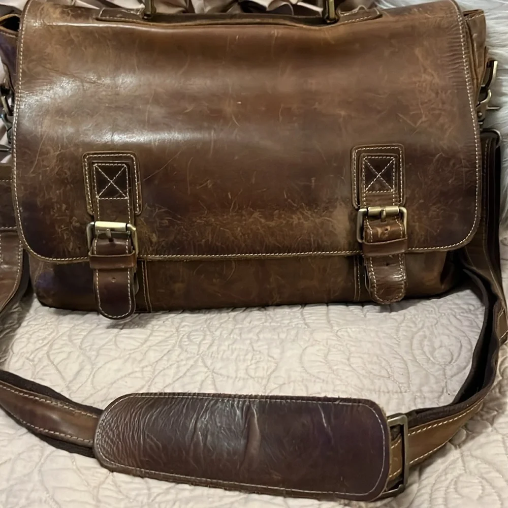 SMRITI Vintage Distressed Brown Leather Crossbody Shoulder Messenger Bag